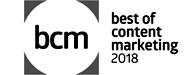 Logo "best of content marketing 2018" mit den Buchstaben "bcm" in einem Kreis