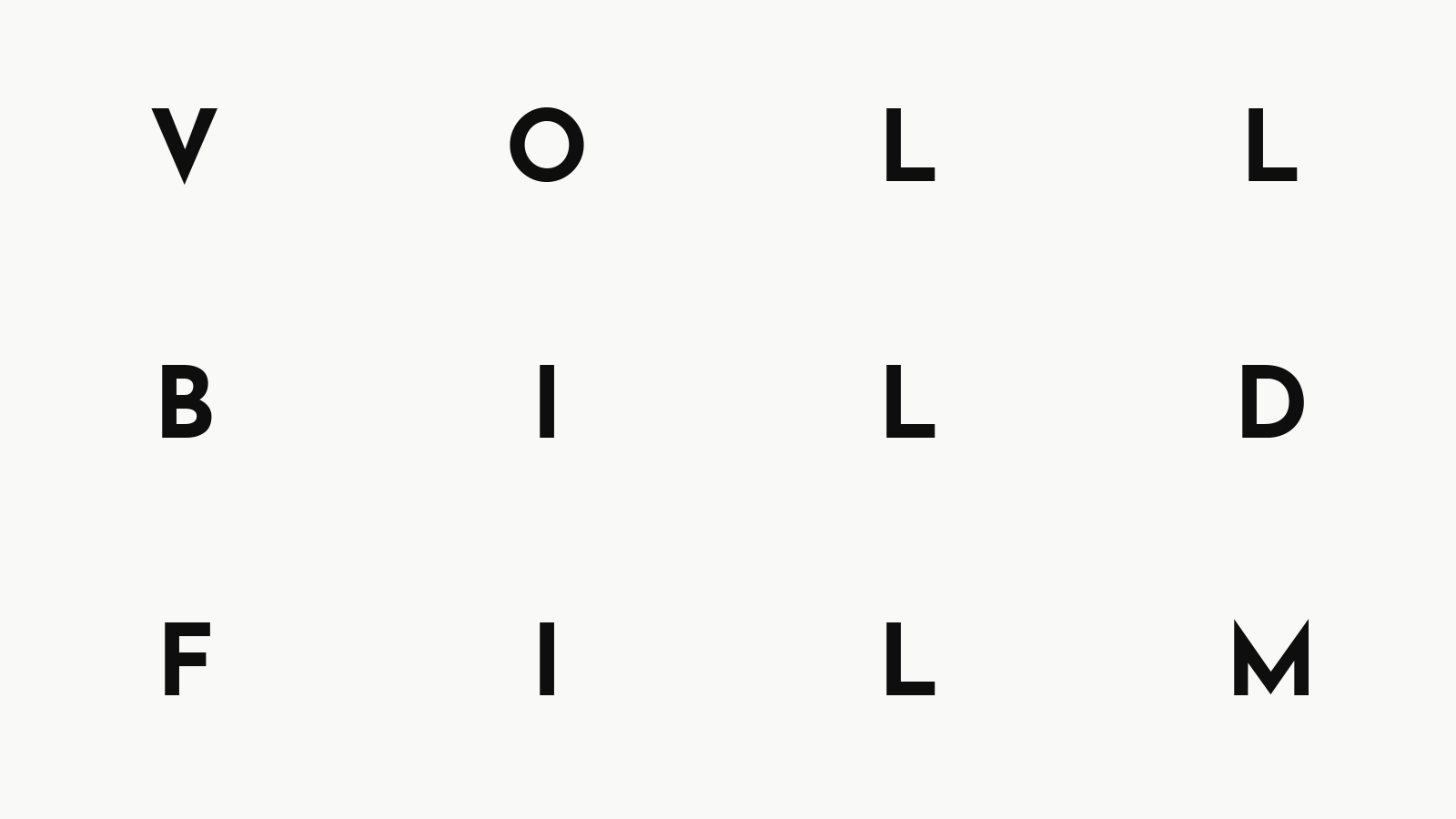 Logo mit dem Text "VOLL BILD FILM" in drei Zeilen, schwarze serifenlose Schrift auf hellem Hintergrund